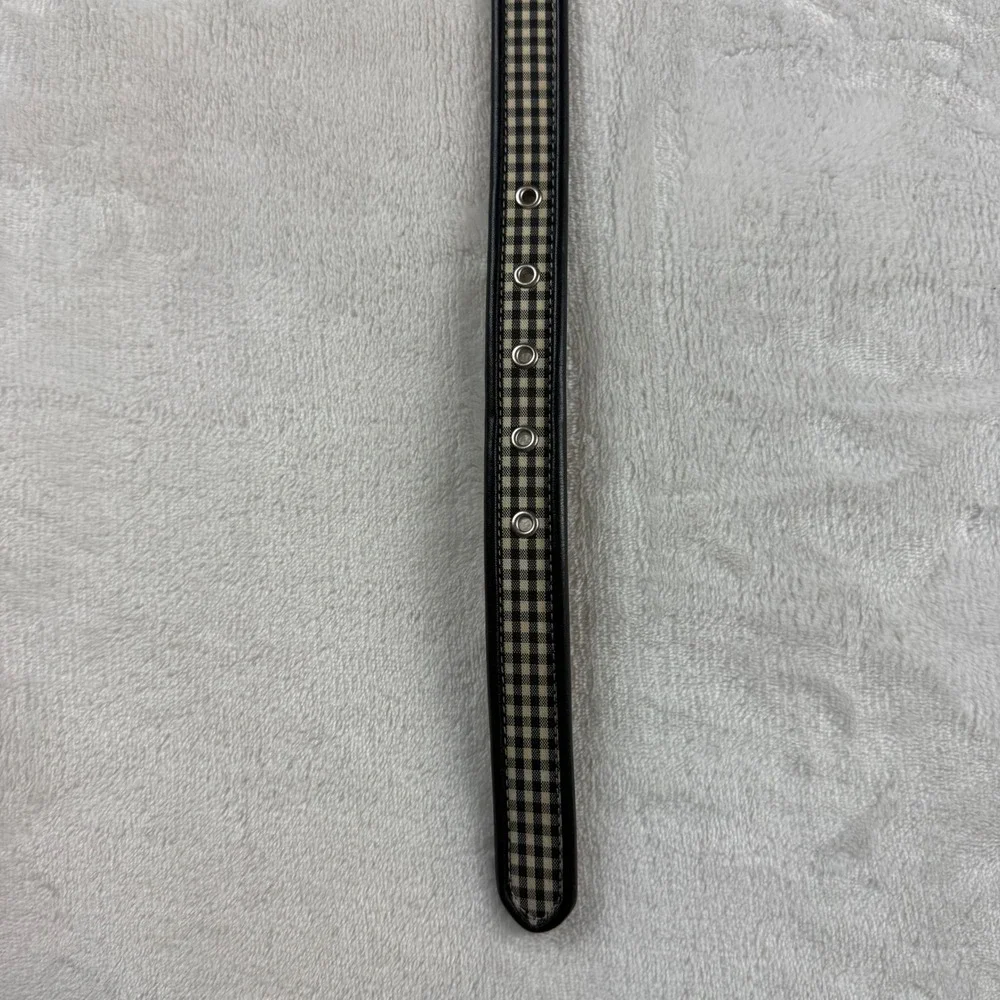 Vtg Talbots Gingham Check Belt Womens M Black Tan Genuine Leather Trim Preppy